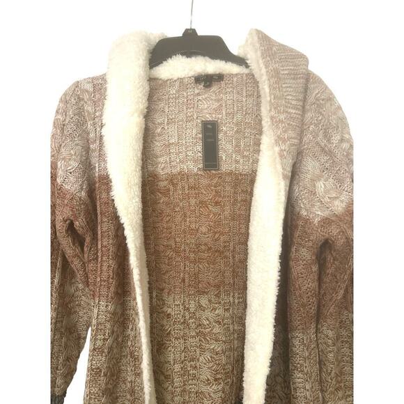 LETY&ME NWT Hooded, Open Front, Sherpa Lined, Cardigan Sweater Jacket Size Med - Picture 6 of 10